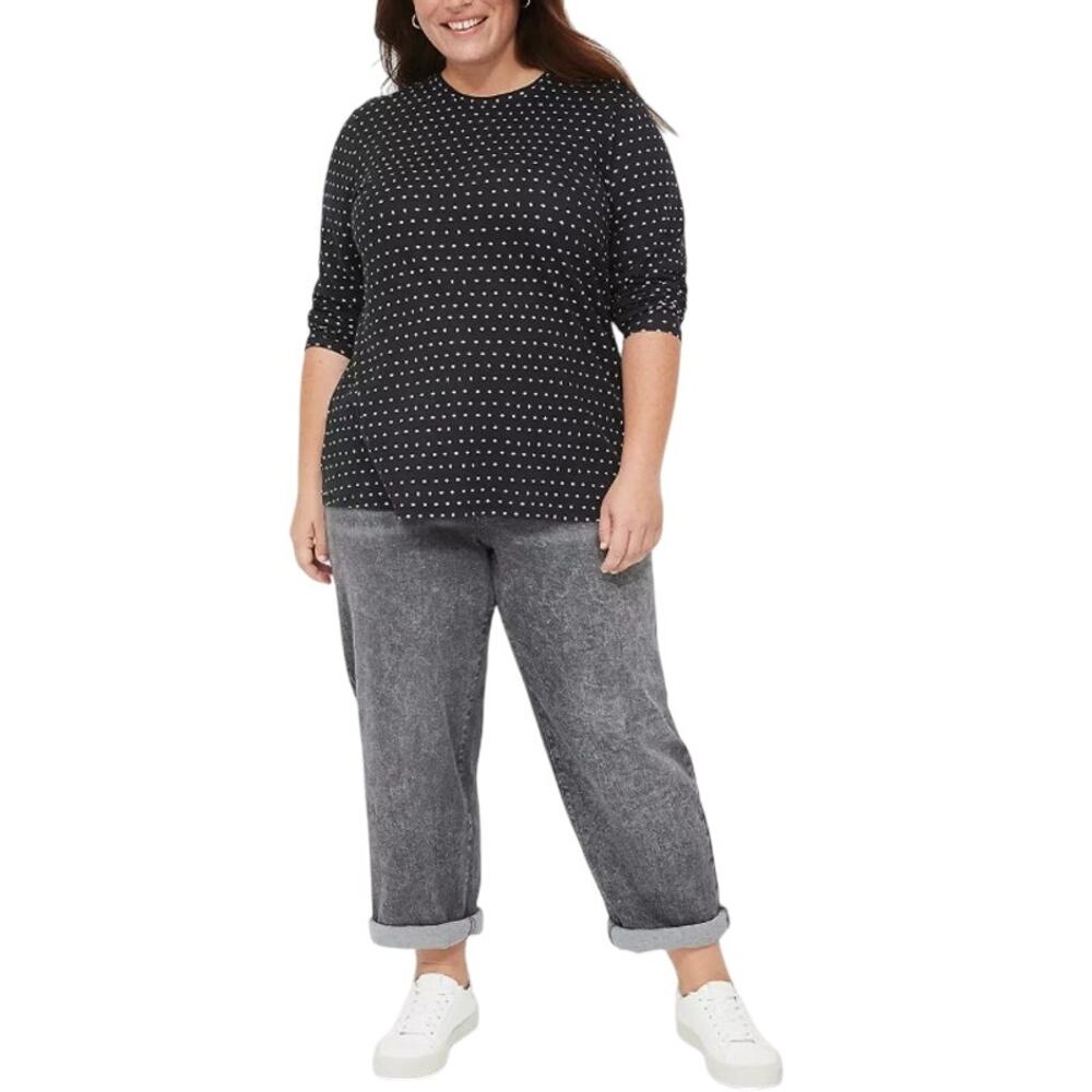 Lane Bryant Black White Diamond Long Sleeve Printed Tee Crew Neck T-Shirt 22/24